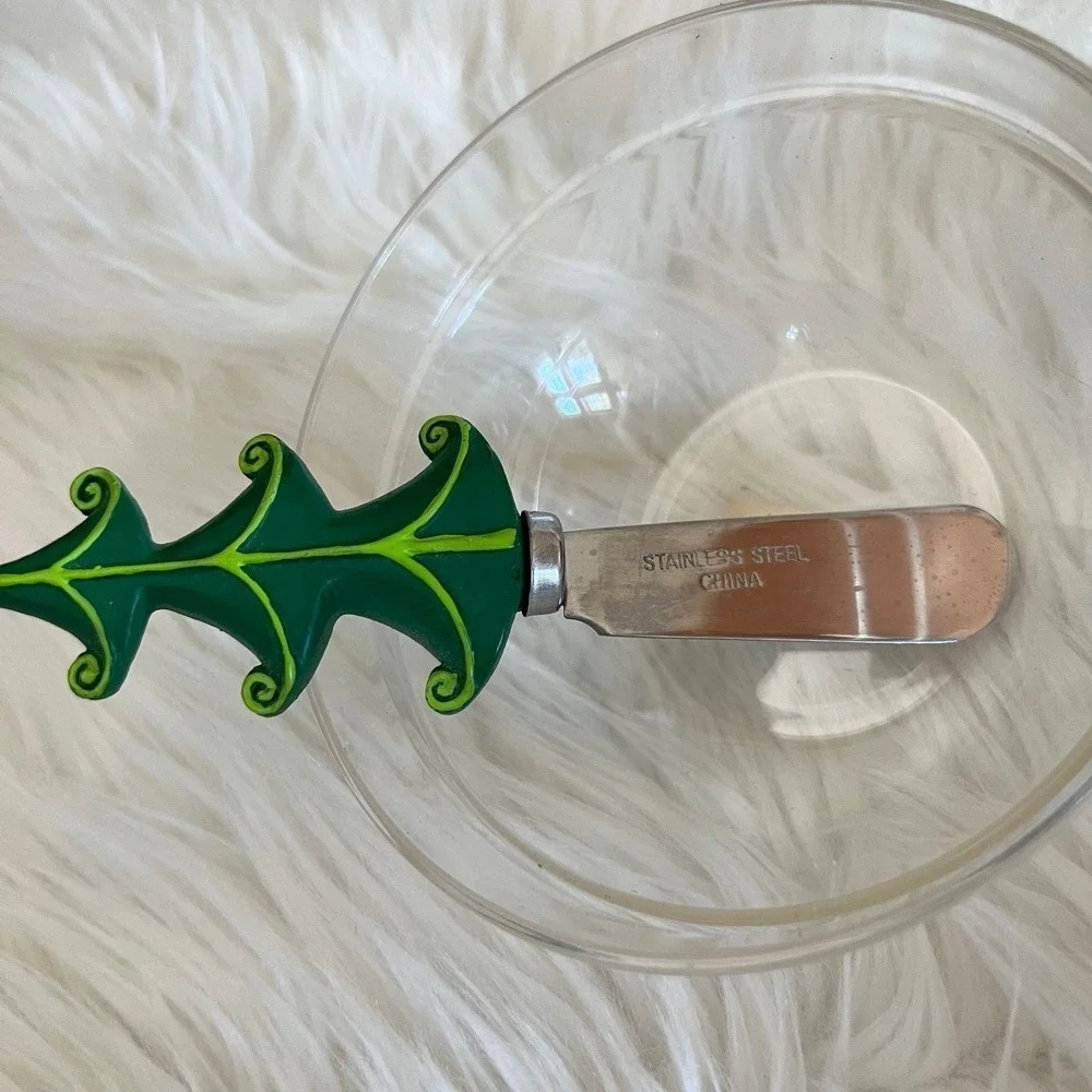 Snowman Christmas Dip Bowl Set with 4 Tree Handle Stainless Steel Spreaders